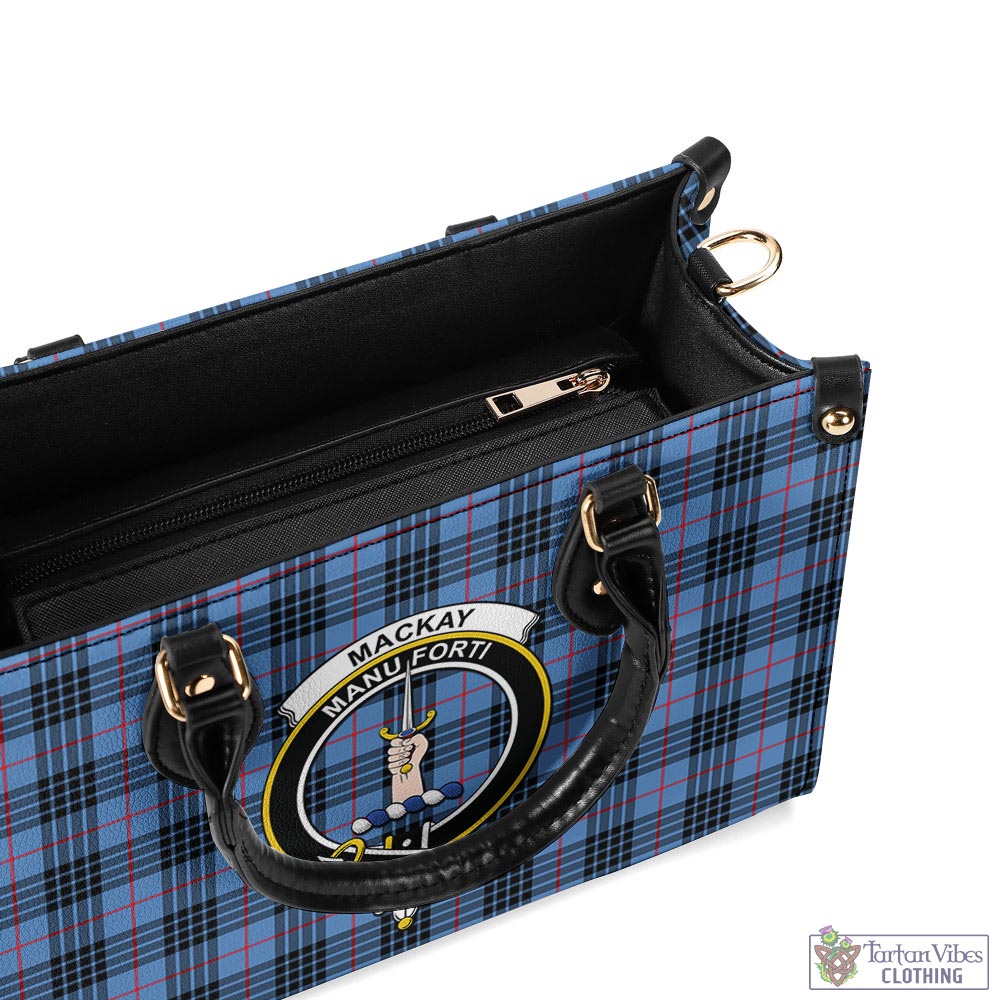 Tartan Vibes Clothing MacKay Blue Tartan Luxury Leather Handbags with Family Crest