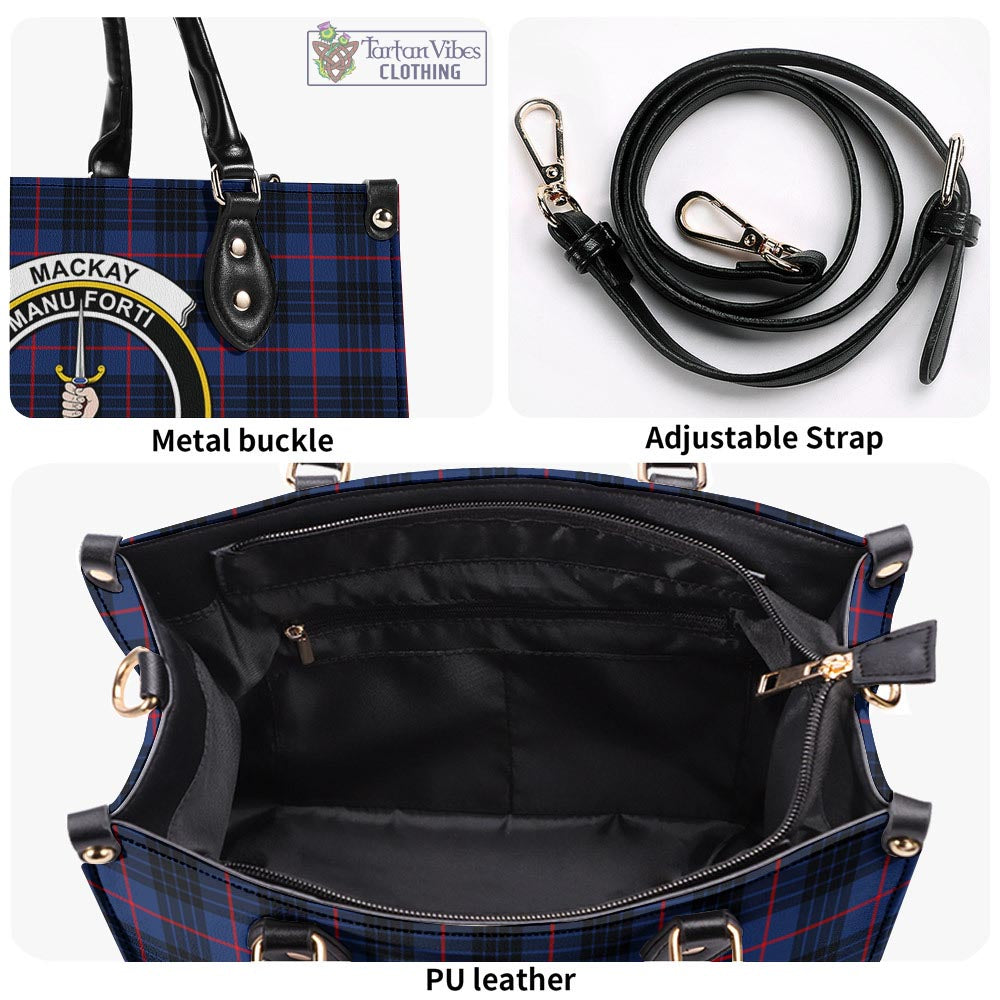 Tartan Vibes Clothing MacKay Blue Modern Tartan Luxury Leather Handbags with Family Crest