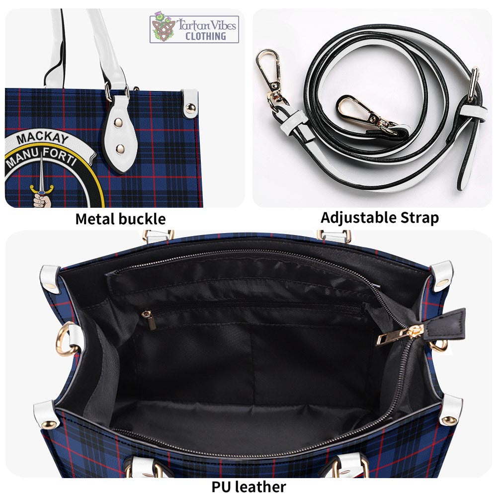 Tartan Vibes Clothing MacKay Blue Modern Tartan Luxury Leather Handbags with Family Crest