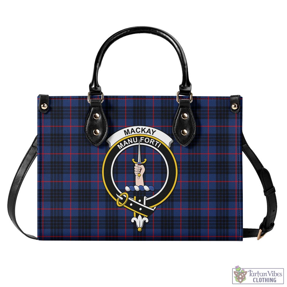 Tartan Vibes Clothing MacKay Blue Modern Tartan Luxury Leather Handbags with Family Crest