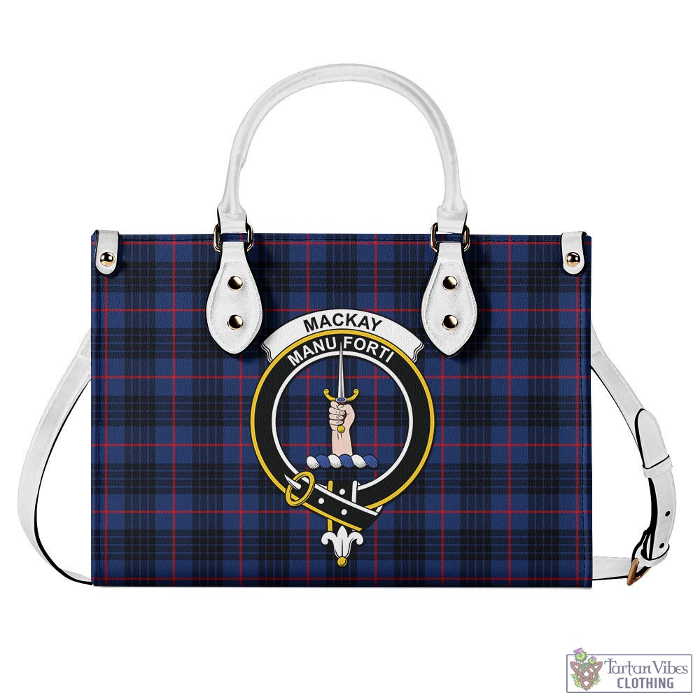 Tartan Vibes Clothing MacKay Blue Modern Tartan Luxury Leather Handbags with Family Crest