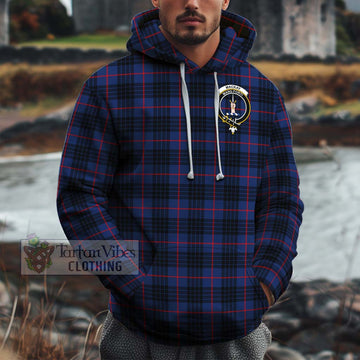 MacKay Blue Modern Tartan Cotton Hoodie with Family Crest