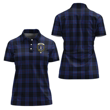 MacKay Blue Modern Tartan Polo Shirt with Family Crest For Women