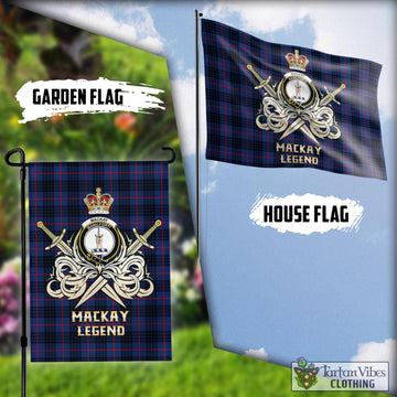 MacKay Blue Modern Tartan Flag with Clan Crest and the Golden Sword of Courageous Legacy