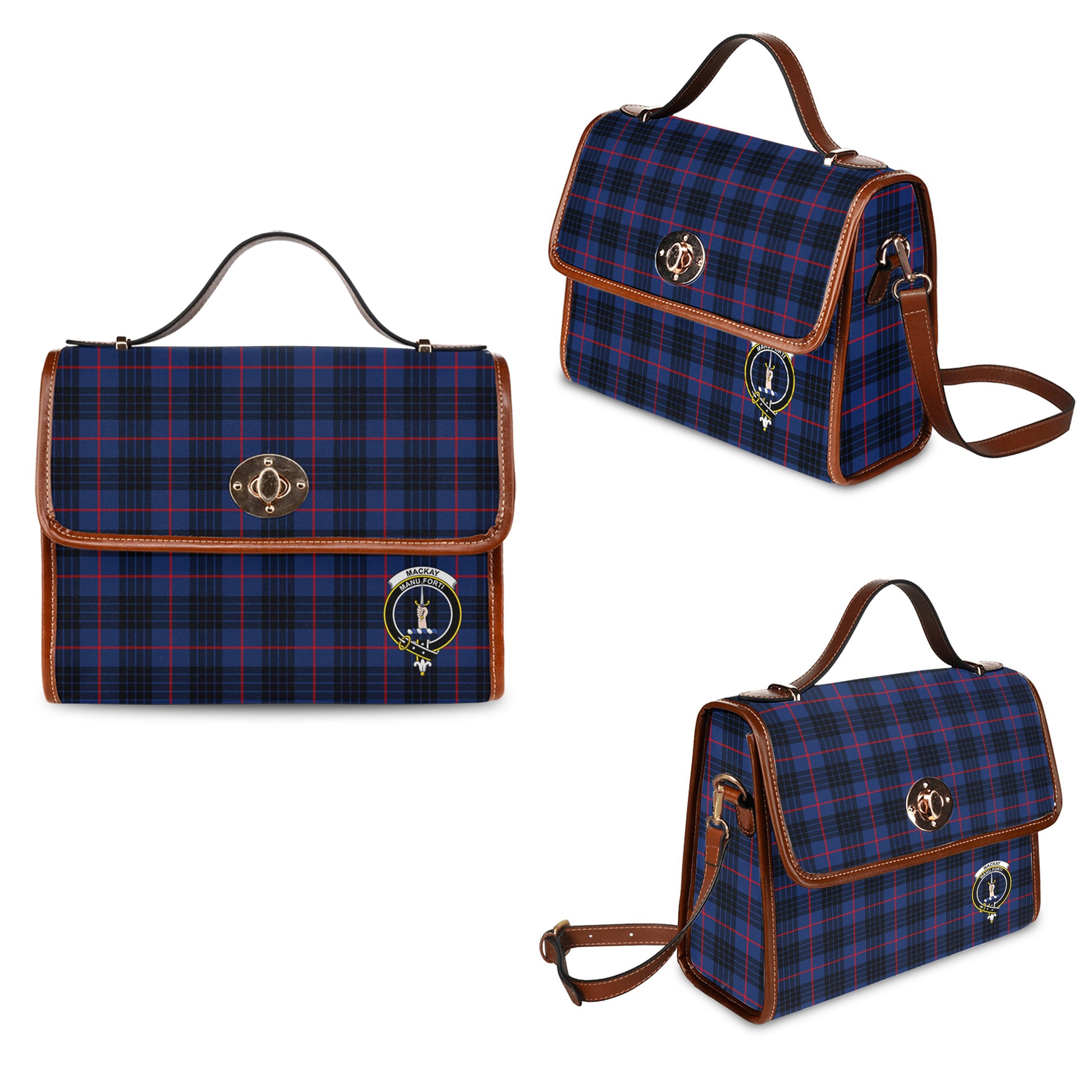 mackay-blue-modern-tartan-leather-strap-waterproof-canvas-bag-with-family-crest