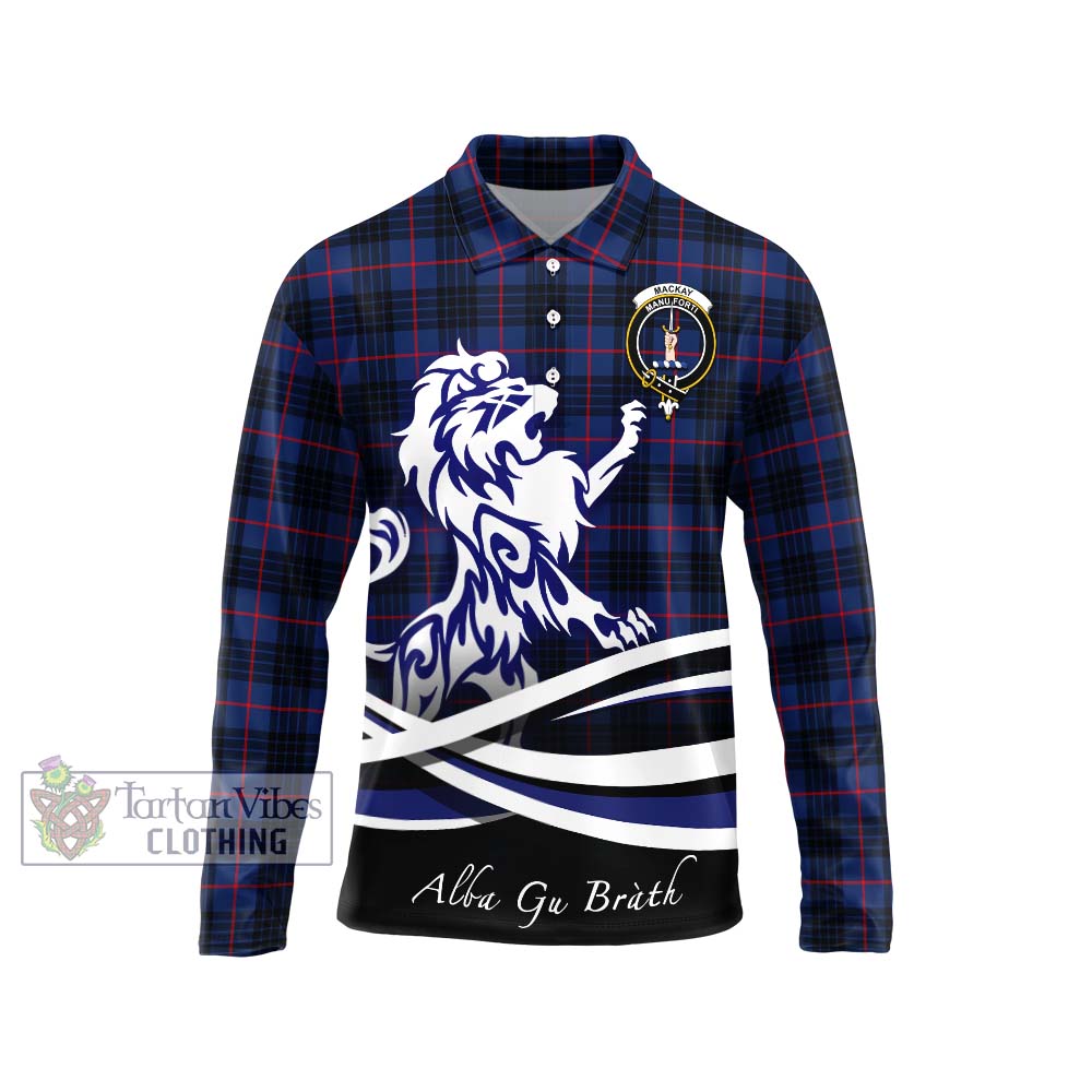 MacKay Blue Modern Tartan Long Sleeve Polo Shirt with Alba Gu Brath Regal Lion Emblem Unisex - Tartanvibesclothing Shop