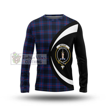 MacKay Blue Modern Tartan Long Sleeve T-Shirt with Family Crest Circle Style