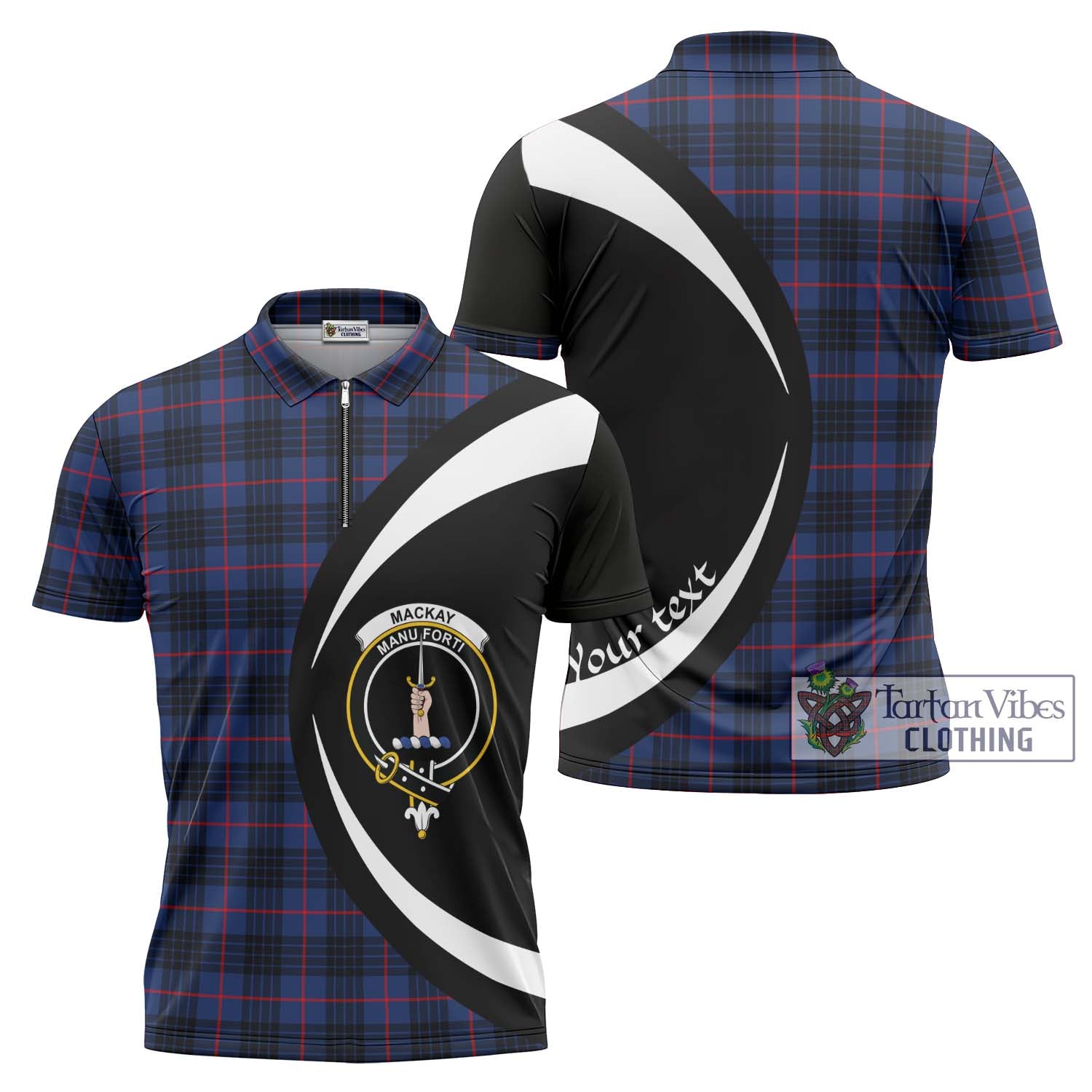 Tartan Vibes Clothing MacKay Blue Modern Tartan Zipper Polo Shirt with Family Crest Circle Style