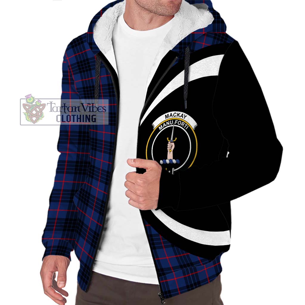 MacKay Blue Modern Tartan Sherpa Hoodie with Family Crest Circle Style Unisex S - Tartan Vibes Clothing