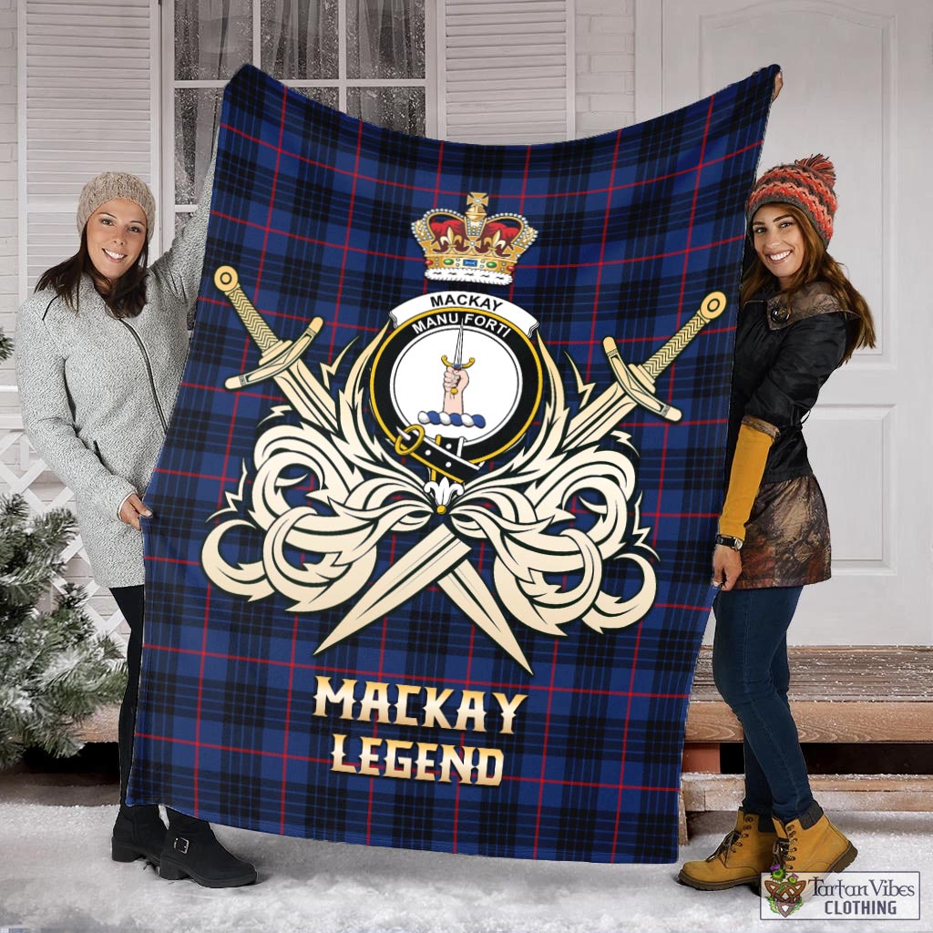 Tartan Vibes Clothing MacKay Blue Modern Tartan Blanket with Clan Crest and the Golden Sword of Courageous Legacy