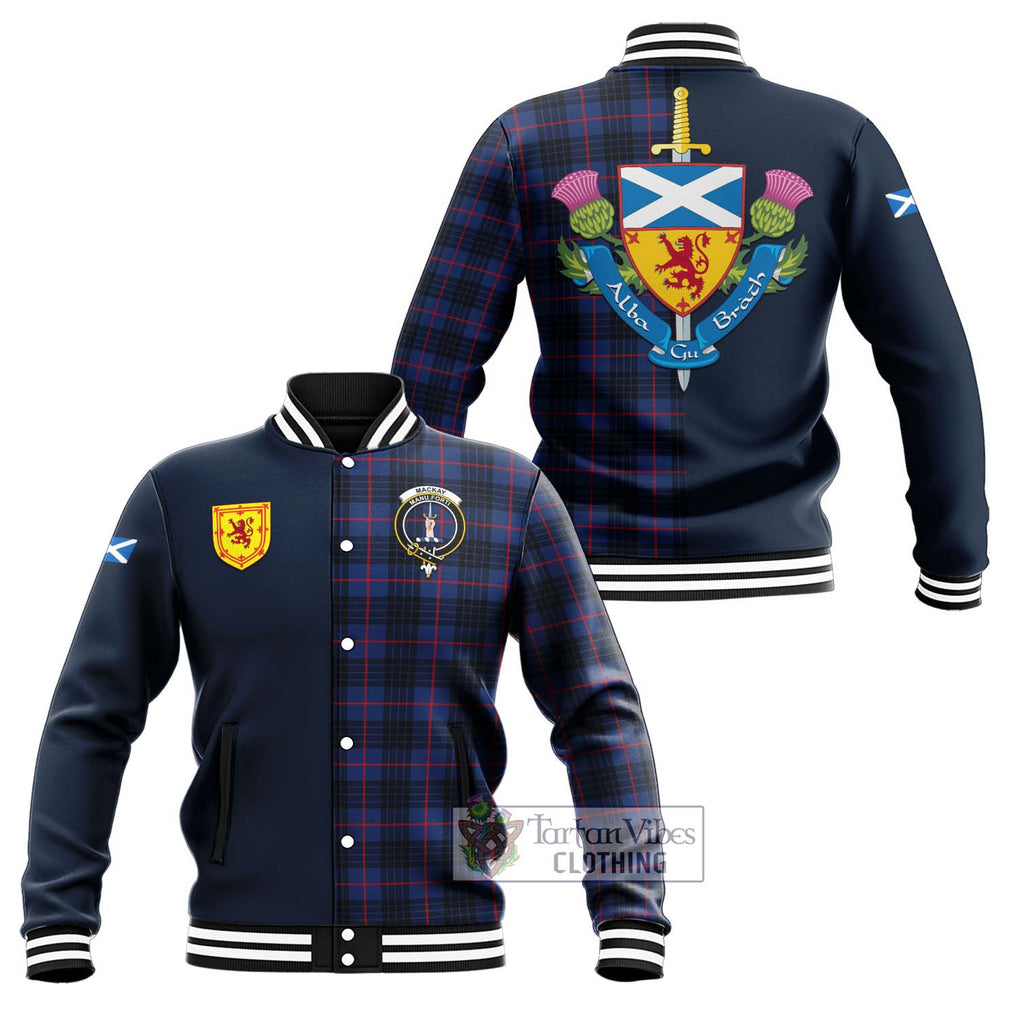 Tartan Vibes Clothing MacKay Blue Modern Tartan Baseball Jacket with Scottish Lion Royal Arm Half Style