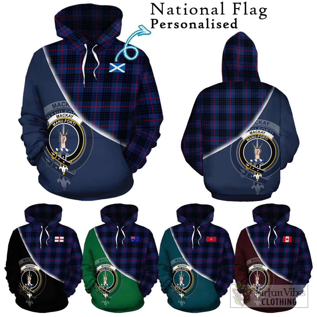 MacKay Blue Modern Tartan Hoodie with Personalised National Flag and Family Crest Half Style Zip Hoodie - Tartanvibesclothing Shop