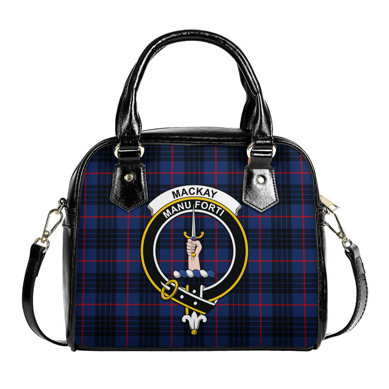 MacKay Blue Modern Tartan Shoulder Handbags with Family Crest One Size 6*25*22 cm - Tartanvibesclothing