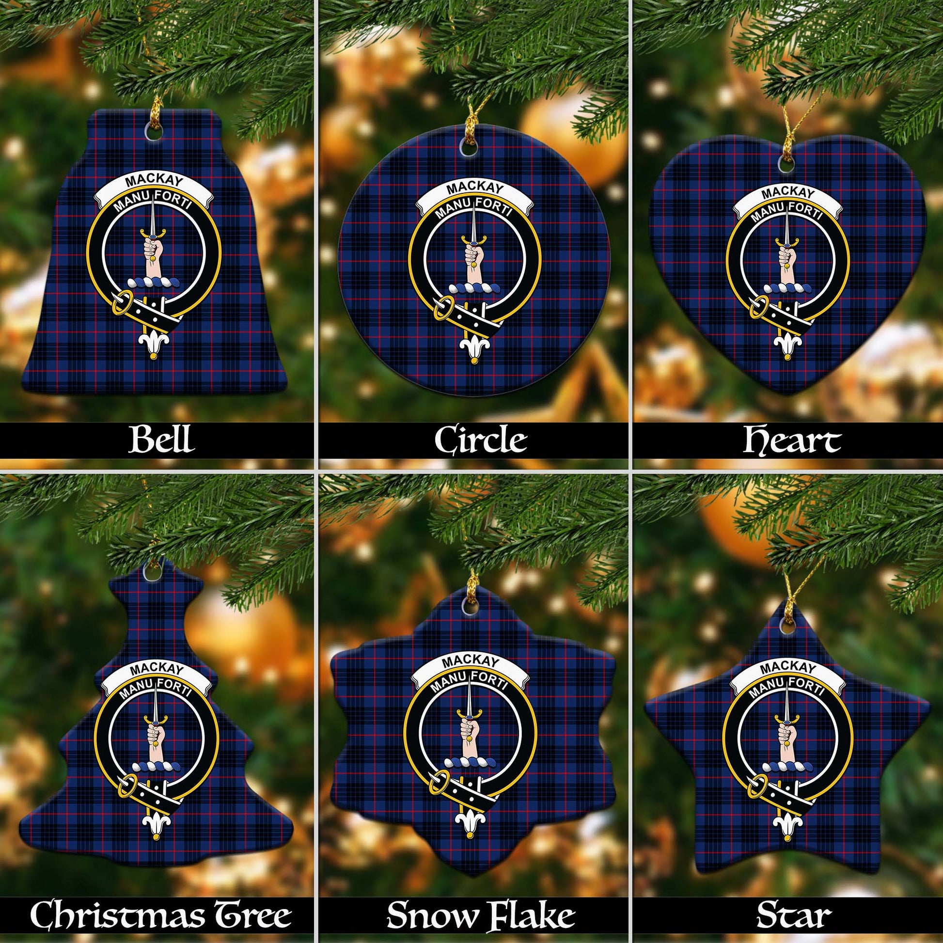 MacKay Blue Modern Tartan Christmas Ornaments with Family Crest - Tartanvibesclothing