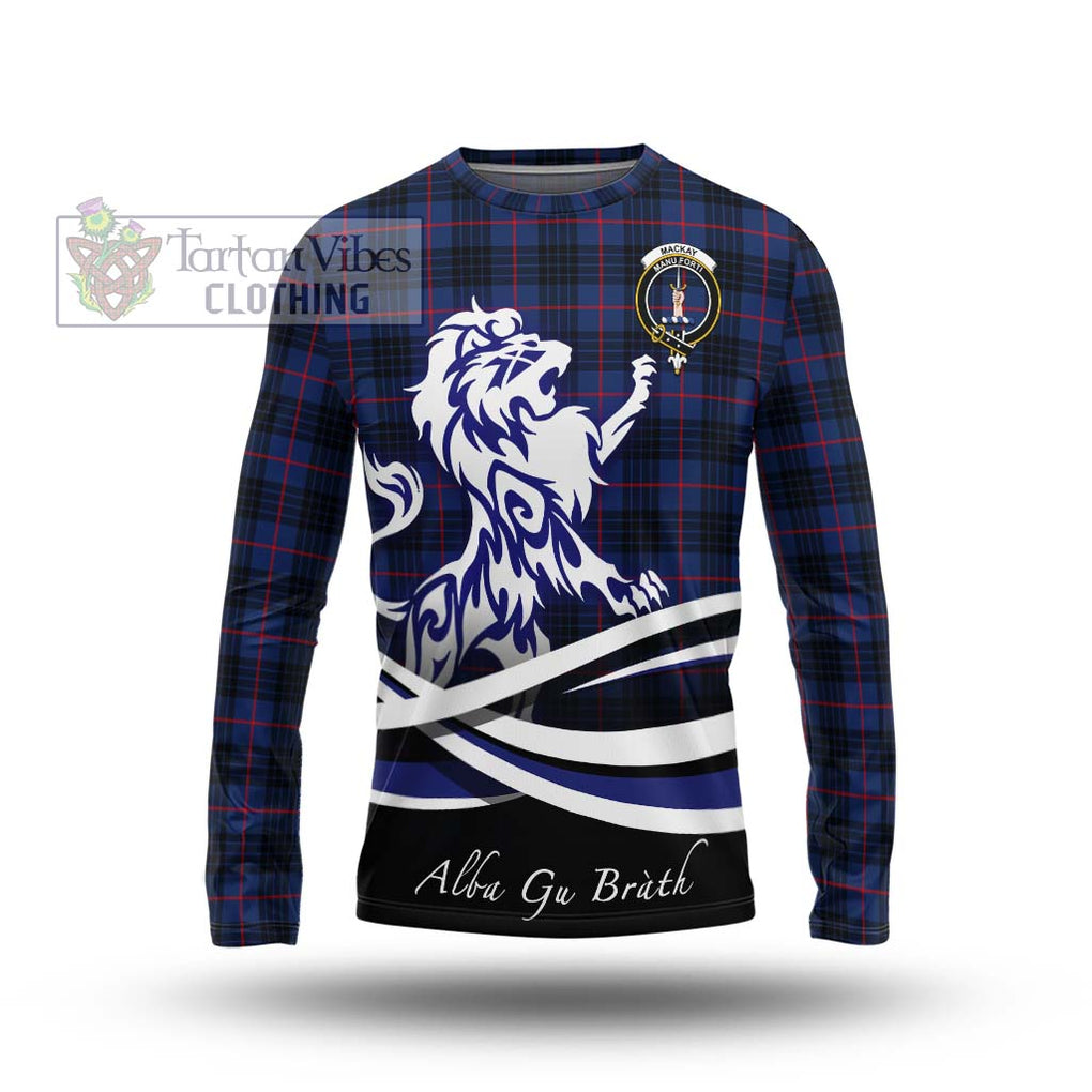 MacKay Blue Modern Tartan Long Sleeve T-Shirt with Alba Gu Brath Regal Lion Emblem Unisex - Tartanvibesclothing Shop