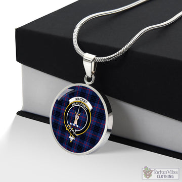 MacKay Blue Modern Tartan Circle Necklace with Family Crest