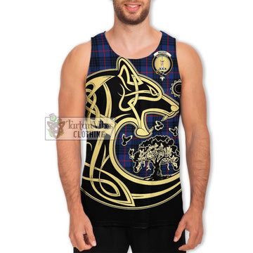 MacKay Blue Modern Tartan Men's Tank Top with Family Crest Celtic Wolf Style