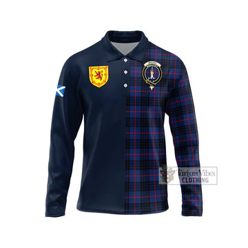 MacKay Blue Modern Tartan Long Sleeve Polo Shirt Alba with Scottish Lion Royal Arm Half Style