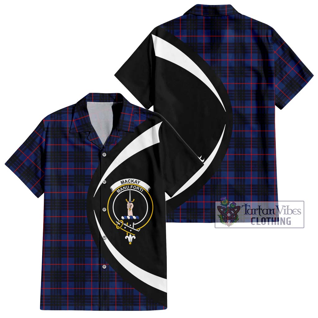 MacKay Blue Modern Tartan Short Sleeve Button Up with Family Crest Circle Style Kid - Tartan Vibes Clothing