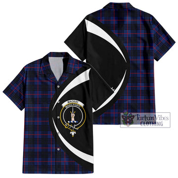 MacKay Blue Modern Tartan Short Sleeve Button Up with Family Crest Circle Style