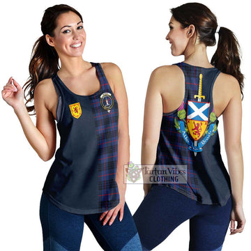 MacKay Blue Modern Tartan Women's Racerback Tanks Alba with Scottish Lion Royal Arm Half Style