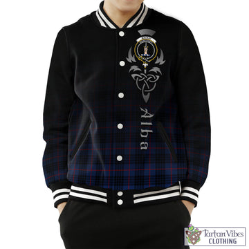 MacKay Blue Modern Tartan Baseball Jacket Featuring Alba Gu Brath Family Crest Celtic Inspired