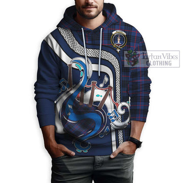 MacKay Blue Modern Tartan Hoodie with Epic Bagpipe Style