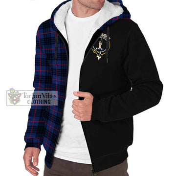 MacKay Blue Modern Tartan Sherpa Hoodie with Family Crest and Half Of Me Style