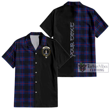 MacKay Blue Modern Tartan Short Sleeve Button Shirt with Family Crest and Half Of Me Style