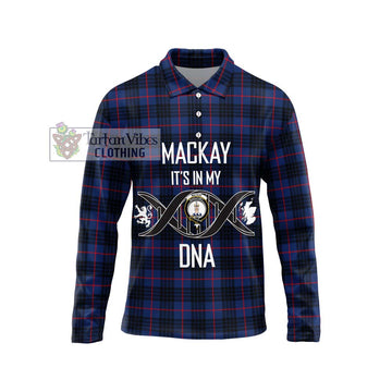 MacKay Blue Modern Tartan Long Sleeve Polo Shirt with Family Crest DNA In Me Style