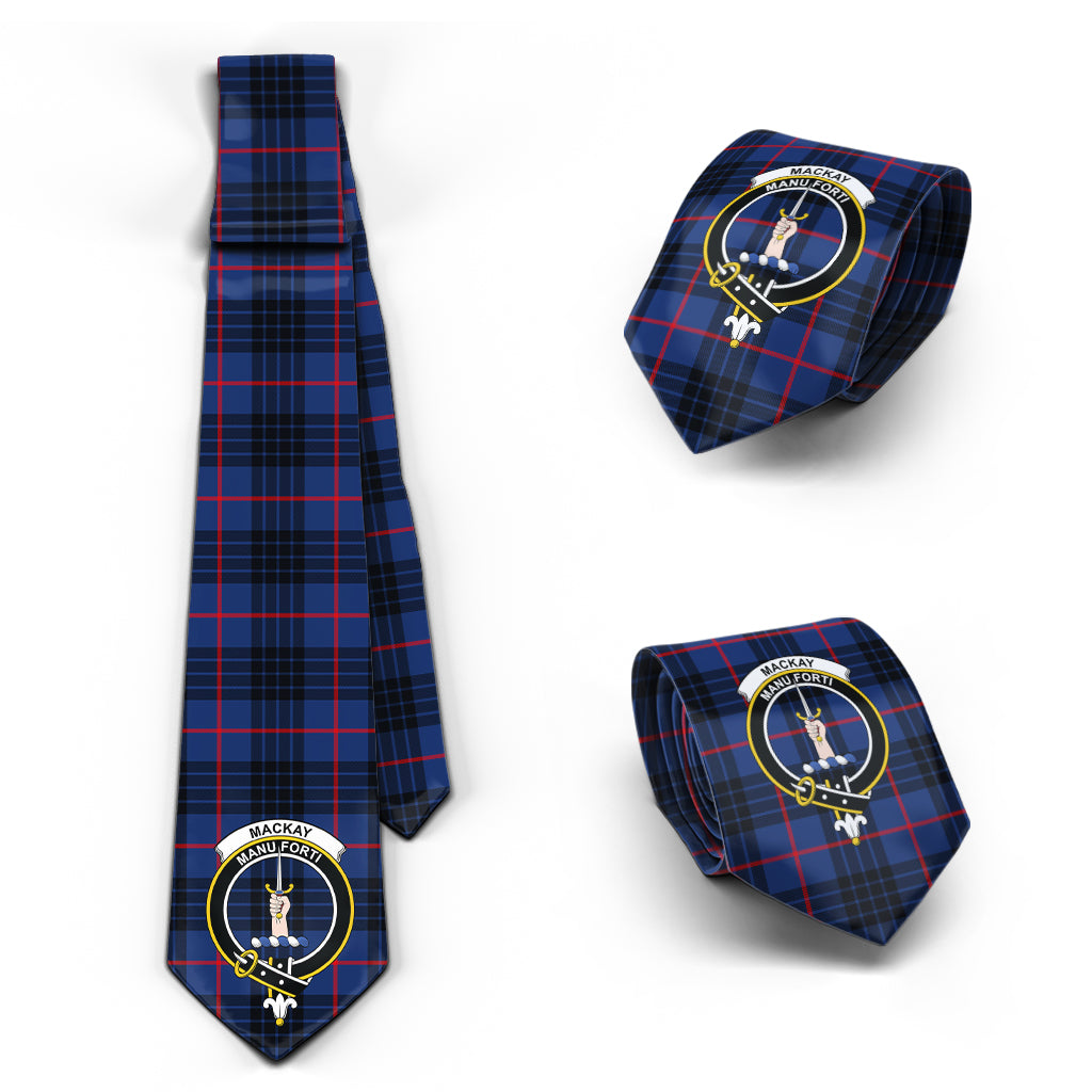 MacKay Blue Modern Tartan Classic Necktie with Family Crest Necktie One Size - Tartan Vibes Clothing