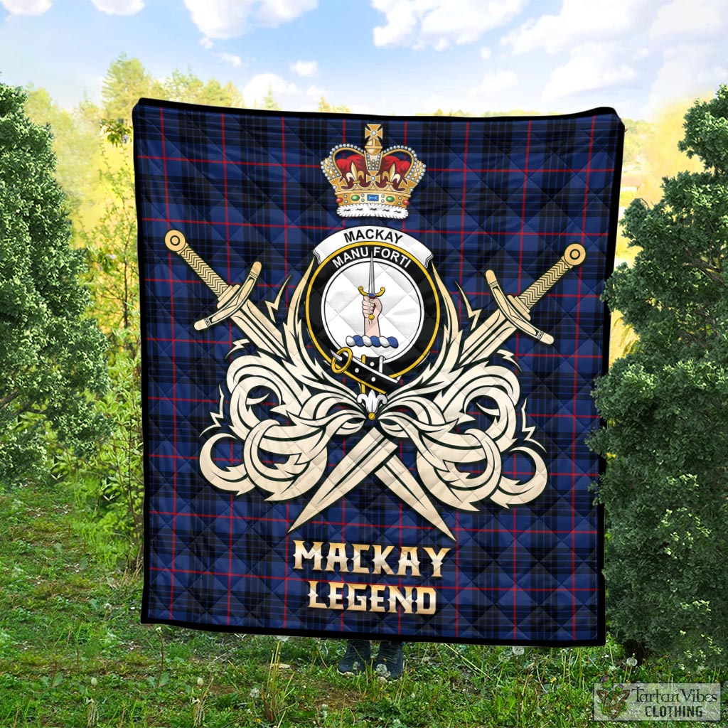 Tartan Vibes Clothing MacKay Blue Modern Tartan Quilt with Clan Crest and the Golden Sword of Courageous Legacy