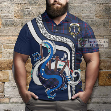 MacKay Blue Modern Tartan Polo Shirt with Epic Bagpipe Style