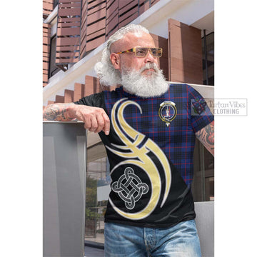 MacKay Blue Modern Tartan Cotton T-shirt with Family Crest and Celtic Symbol Style