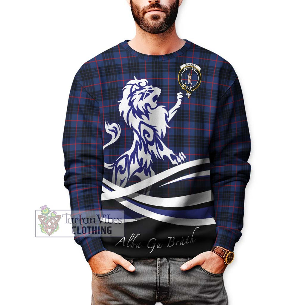 MacKay Blue Modern Tartan Sweatshirt with Alba Gu Brath Regal Lion Emblem Unisex - Tartanvibesclothing Shop