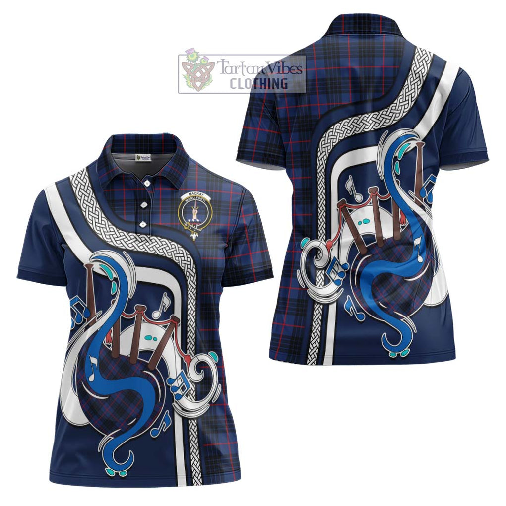 MacKay Blue Modern Tartan Women's Polo Shirt with Epic Bagpipe Style Women - Tartanvibesclothing Shop