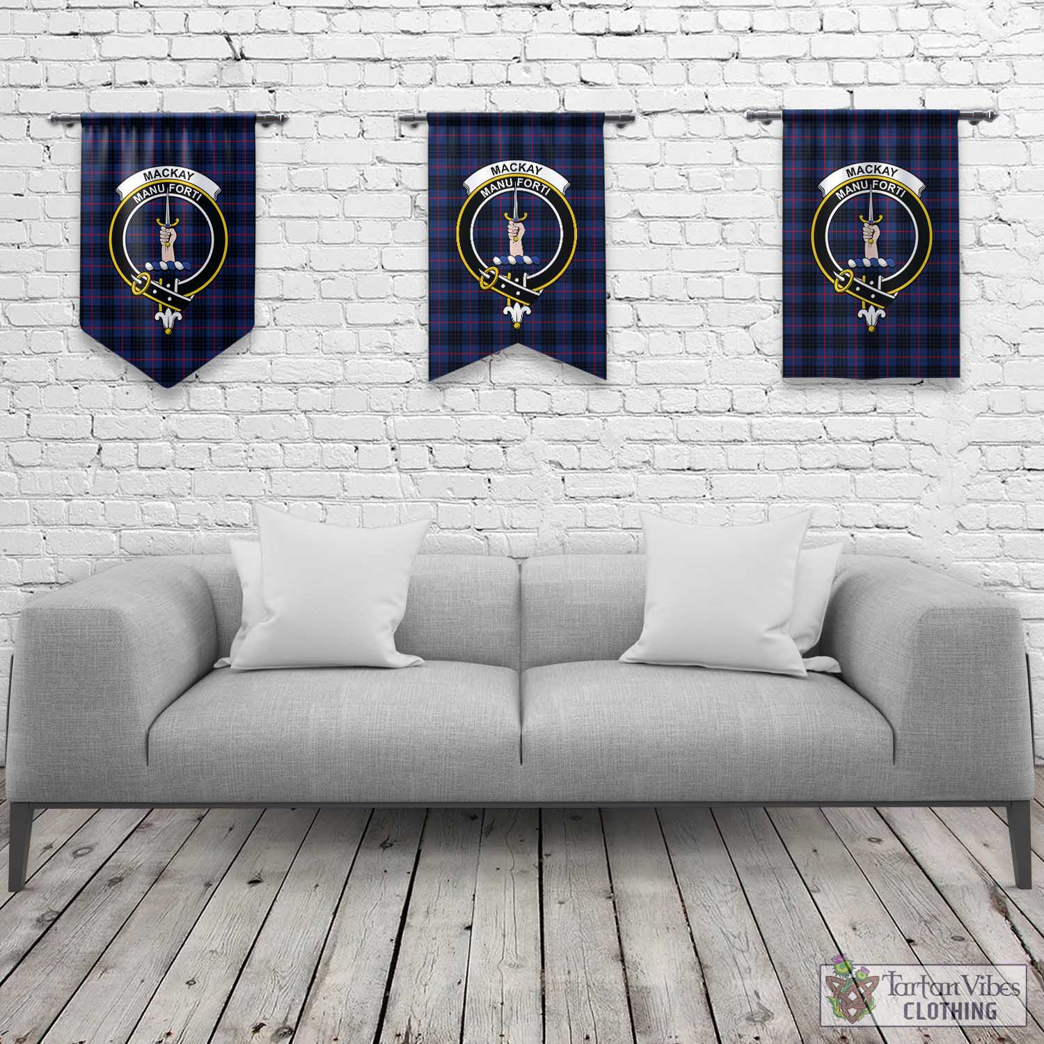 Tartan Vibes Clothing MacKay Blue Modern Tartan Gonfalon, Tartan Banner with Family Crest