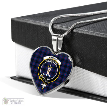 MacKay Blue Modern Tartan Heart Necklace with Family Crest