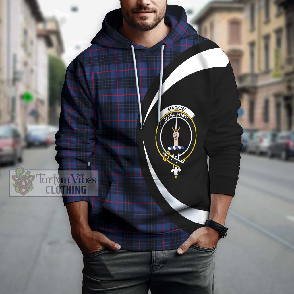 Tartan Vibes Clothing MacKay Blue Modern Tartan Hoodie with Family Crest Circle Style