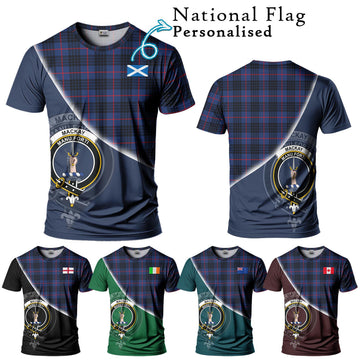 MacKay Blue Modern Tartan T-Shirt with Personalised National Flag and Family Crest Half Style