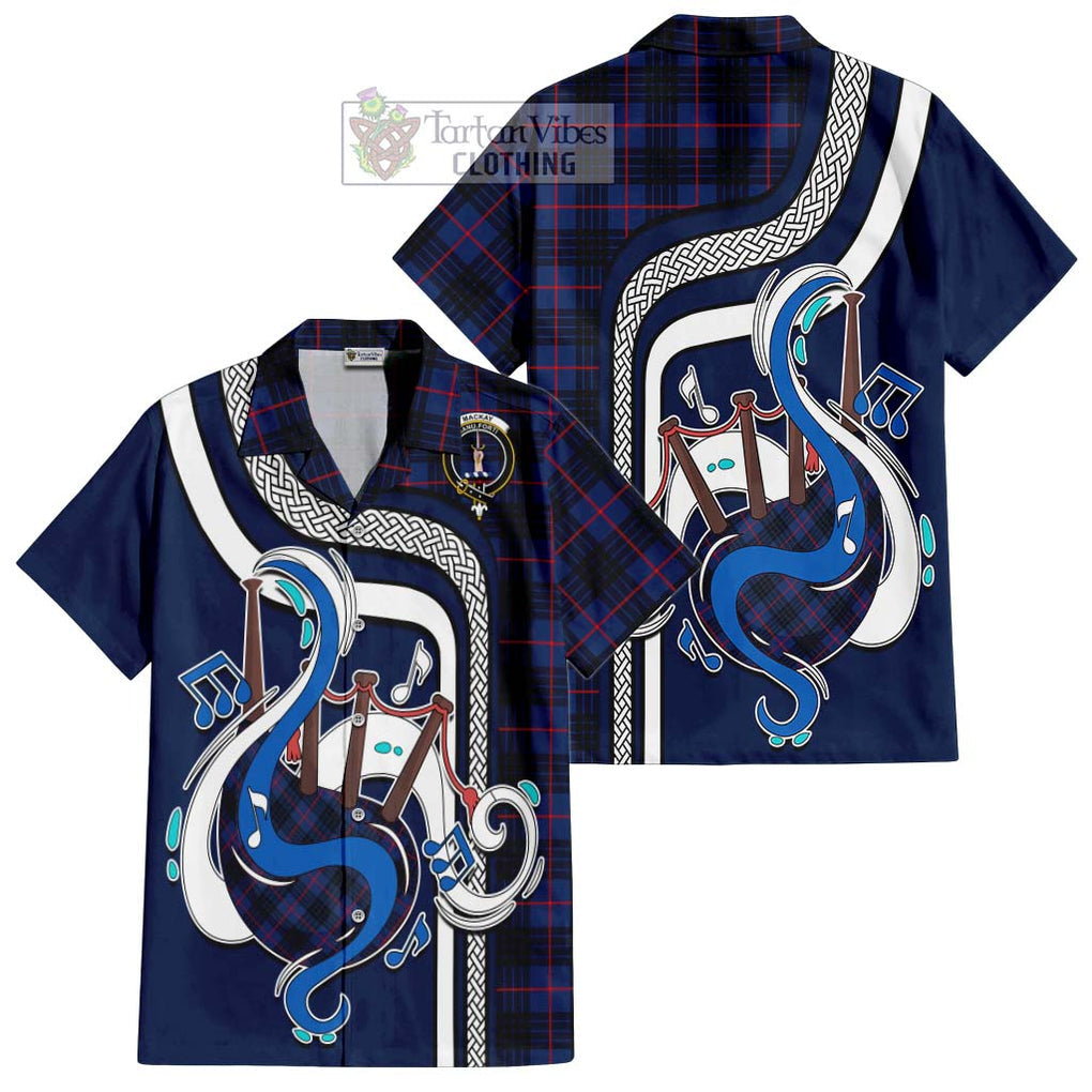 MacKay Blue Modern Tartan Short Sleeve Button Shirt with Epic Bagpipe Style Kid - Tartanvibesclothing Shop