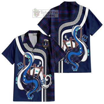 MacKay Blue Modern Tartan Short Sleeve Button Shirt with Epic Bagpipe Style