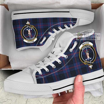 MacKay Blue Modern Tartan High Top Shoes with Family Crest