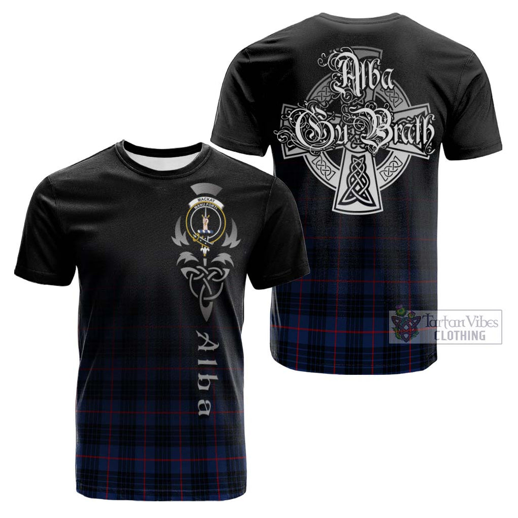 Tartan Vibes Clothing MacKay Blue Modern Tartan Cotton T-shirt Featuring Alba Gu Brath Family Crest Celtic Inspired