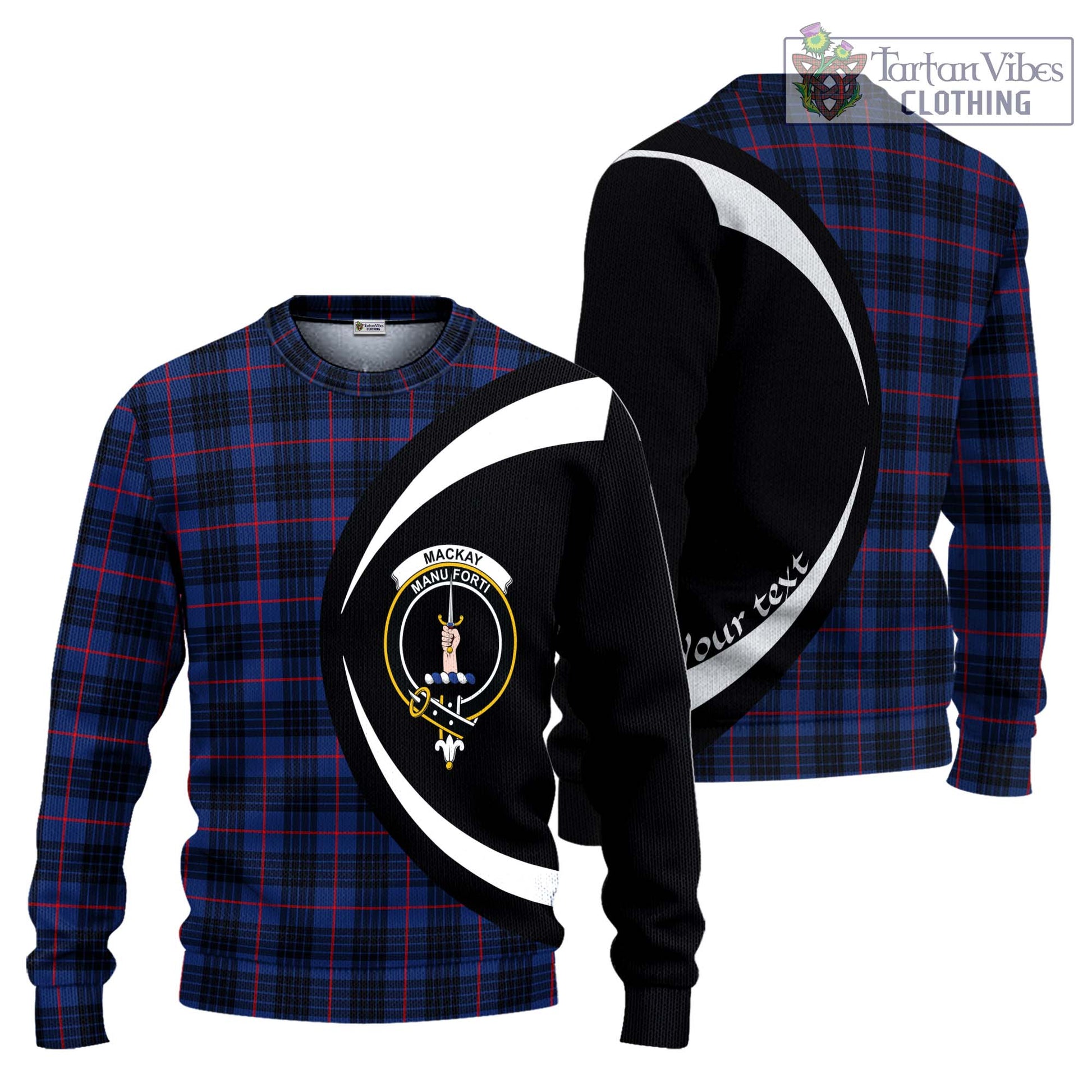 MacKay Blue Modern Tartan Knitted Sweater with Family Crest Circle Style Unisex - Tartan Vibes Clothing