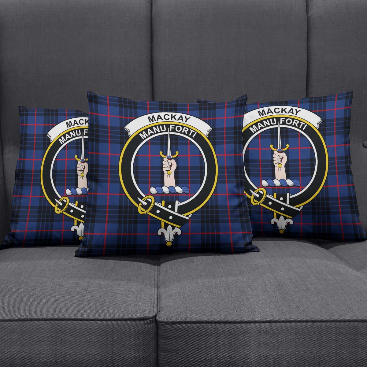 MacKay Blue Modern Tartan Pillow Cover with Family Crest Square Pillow Cover - Tartanvibesclothing