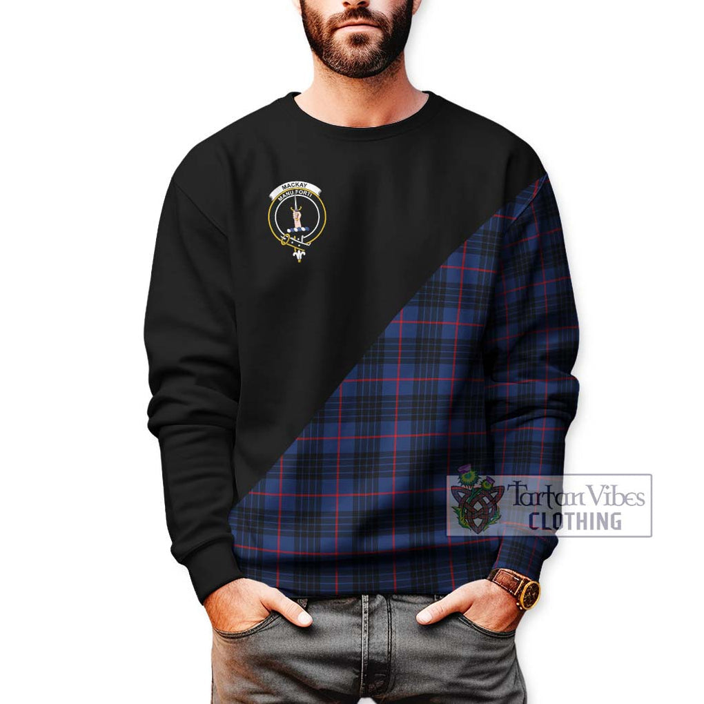 MacKay Blue Modern Tartan Sweatshirt with Family Crest and Military Logo Style Unisex - Tartanvibesclothing Shop