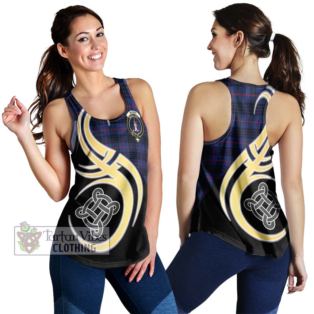 MacKay Blue Modern Tartan Women's Racerback Tanks with Family Crest and Celtic Symbol Style 4XL - Tartan Vibes Clothing