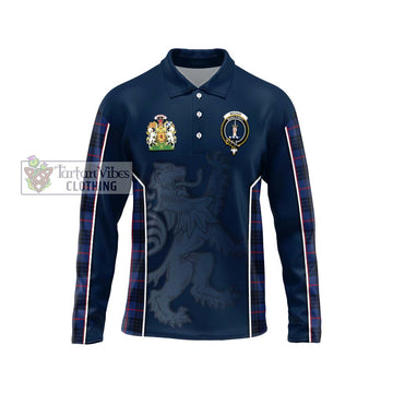 MacKay Blue Modern Tartan Long Sleeve Polo Shirt with Family Crest and Lion Rampant Vibes Sport Style