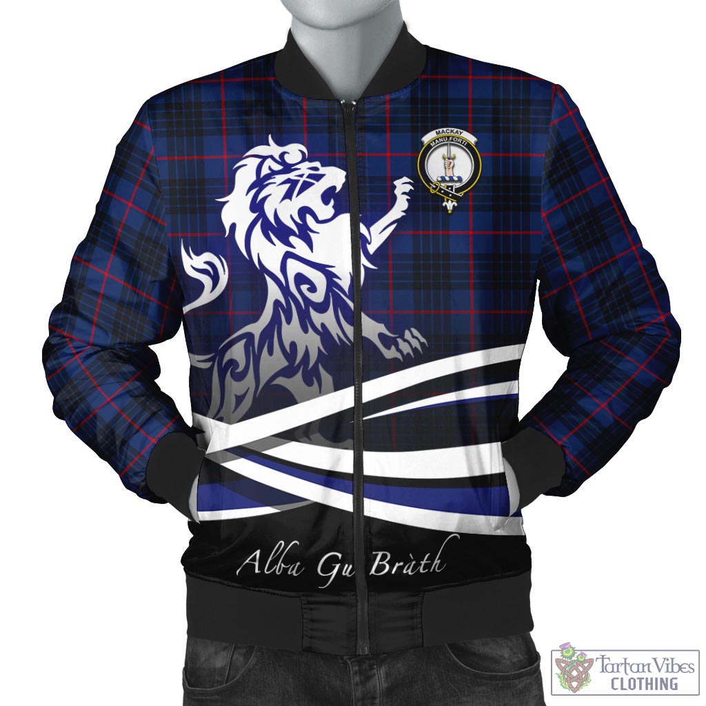 Tartan Vibes Clothing MacKay Blue Modern Tartan Bomber Jacket with Alba Gu Brath Regal Lion Emblem